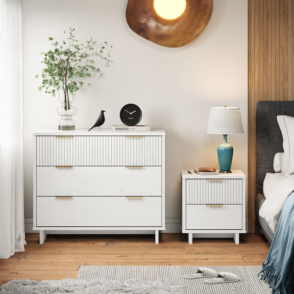 Manhattan Comfort Granville White 3-Drawer Dresser and 2-Drawer Nightstand, Set of 2 GRAN041 - main